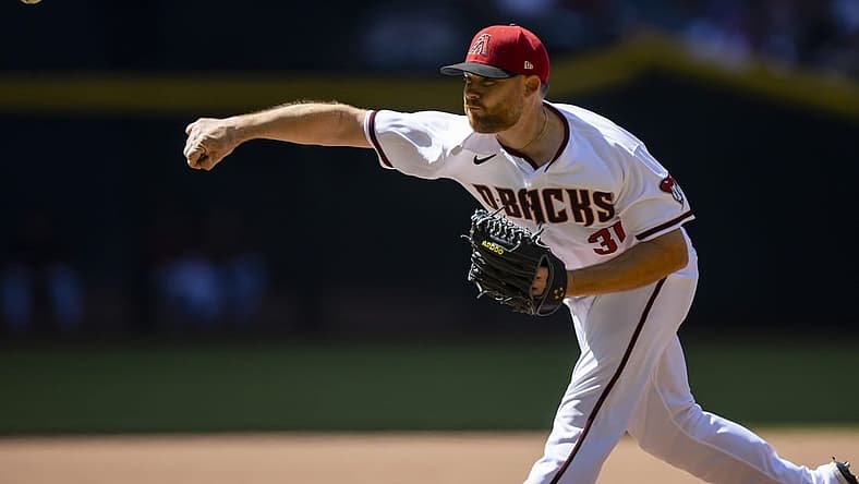 Apr 27, 2022; Phoenix, Arizona, USA; Arizona Diamondbacks pitcher Ian Kennedy against the Los Angeles Dodgers at Chase Field. Mandatory Credit: Mark J. Rebilas-USA TODAY Sports