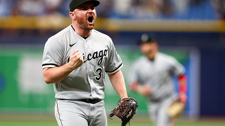 Jun 5, 2022; St. Petersburg, Florida, USA; Chicago White Sox relief pitcher Liam Hendriks (31) reacts after beating the Tampa Bay Rays at Tropicana Field. Mandatory Credit: Nathan Ray Seebeck-USA TODAY Sports