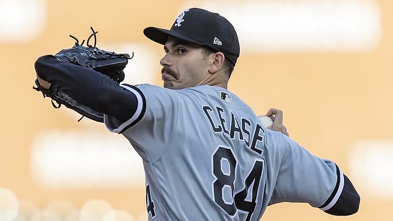 Jun 14, 2022; Detroit, Michigan, USA; Chicago White Sox starting pitcher Dylan Cease (84) pitches during the first inning against the Detroit Tigers at Comerica Park. Mandatory Credit: Raj Mehta-USA TODAY Sports