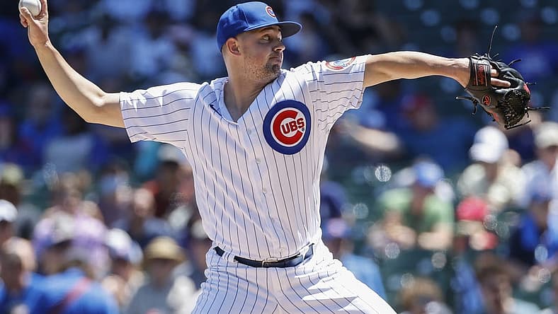 Jun 16, 2022; Chicago, Illinois, USA; Chicago Cubs starting pitcher Matt Swarmer (67) delivers against the San Diego Padres during the first inning at Wrigley Field. Mandatory Credit: Kamil Krzaczynski-USA TODAY Sports
