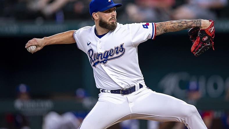Jun 22, 2022; Arlington, Texas, USA; Texas Rangers relief pitcher Joe Barlow (68) pitches against the Philadelphia Phillies during the ninth inning at Globe Life Field. Mandatory Credit: Jerome Miron-USA TODAY Sports