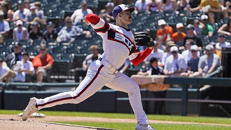Jun 26, 2022; Chicago, Illinois, USA; Chicago White Sox starting pitcher Dylan Cease (84) throws the ball against the Baltimore Orioles during the first inning at Guaranteed Rate Field. Mandatory Credit: David Banks-USA TODAY Sports