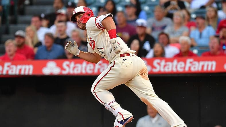 June 28, 2022; Anaheim, California, USA; Los Angeles Angels center fielder Mike Trout (27) runs after hitting a solo home run against the Chicago White Sox during the third inning at Angel Stadium. Mandatory Credit: Gary A. Vasquez-USA TODAY Sports