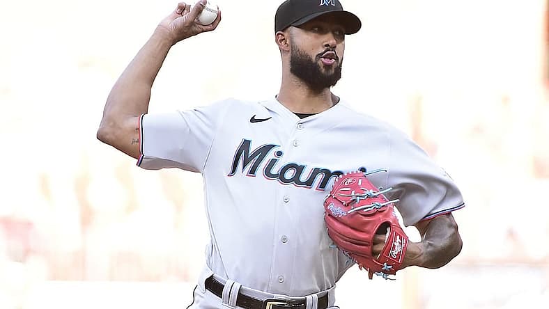 Jun 29, 2022; St. Louis, Missouri, USA;  Miami Marlins starting pitcher Sandy Alcantara (22) pitches against the St. Louis Cardinals during the first inning at Busch Stadium. Mandatory Credit: Jeff Curry-USA TODAY Sports