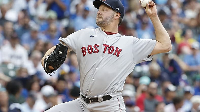Jul 1, 2022; Chicago, Illinois, USA; Boston Red Sox starting pitcher Rich Hill (44) delivers against the Chicago Cubs during the second inning at Wrigley Field. Mandatory Credit: Kamil Krzaczynski-USA TODAY Sports