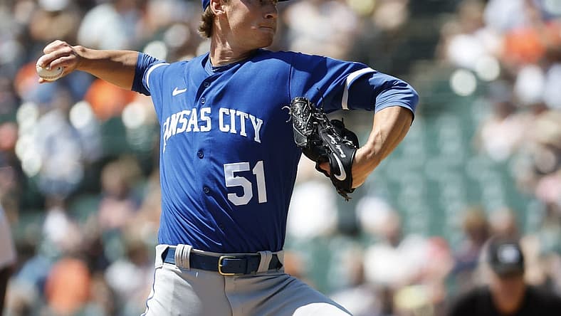 Jul 3, 2022; Detroit, Michigan, USA;  Kansas City Royals starting pitcher Brady Singer (51) pitches in the first inning against the Detroit Tigers at Comerica Park. Mandatory Credit: Rick Osentoski-USA TODAY Sports