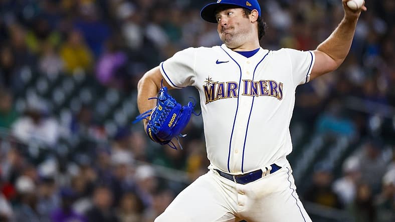 Jul 3, 2022; Seattle, Washington, USA; Seattle Mariners starting pitcher Robbie Ray (38) throws against the Oakland Athletics during the seventh inning at T-Mobile Park. Mandatory Credit: Joe Nicholson-USA TODAY Sports