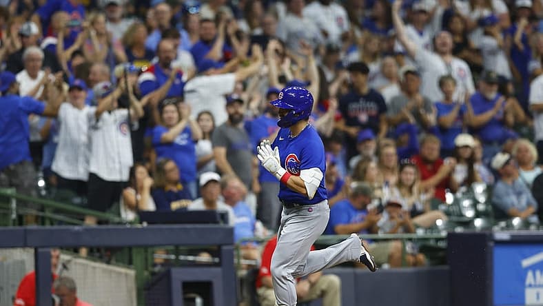 Jul 5, 2022; Milwaukee, Wisconsin, USA; Chicago Cubs right fielder Seiya Suzuki (27) celebrates after hitting a home run during the fifth inning against the Milwaukee Brewers at American Family Field. Mandatory Credit: Jeff Hanisch-USA TODAY Sports