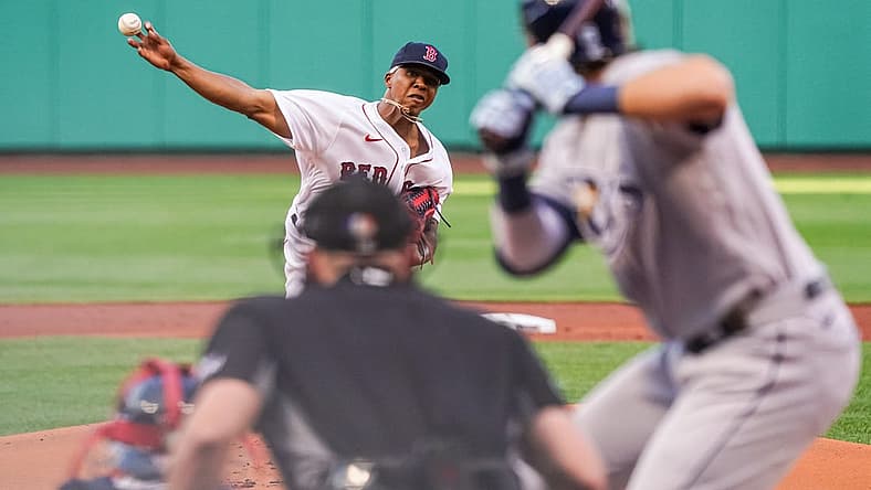 Jul 6, 2022; Boston, Massachusetts, USA; Boston Red Sox starting pitcher Brayan Bello (66) throws a pitch against the Tampa Bay Rays in the first inning at Fenway Park. Mandatory Credit: David Butler II-USA TODAY Sports