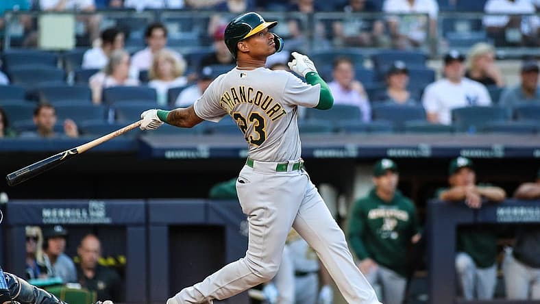 Jun 28, 2022; Bronx, New York, USA;  Oakland Athletics first baseman Christian Bethancourt (23) at Yankee Stadium. Mandatory Credit: Wendell Cruz-USA TODAY Sports