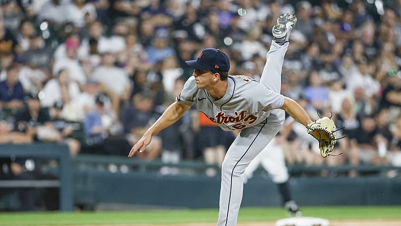 Jul 7, 2022; Chicago, Illinois, USA; Detroit Tigers starting pitcher Beau Brieske (63) delivers against the Chicago White Sox during the fifth inning at Guaranteed Rate Field. Mandatory Credit: Kamil Krzaczynski-USA TODAY Sports