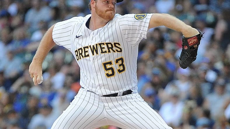 Jul 9, 2022; Milwaukee, Wisconsin, USA; Milwaukee Brewers starting pitcher Brandon Woodruff (53) delivers a pitch against the Pittsburgh Pirates in the first inning at American Family Field. Mandatory Credit: Michael McLoone-USA TODAY Sports
