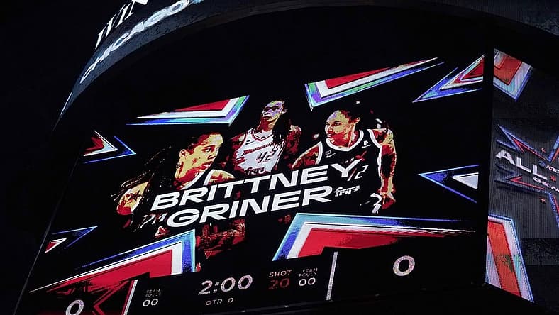 Jul 10, 2022; Chicago, Ill, USA; Brittany Griner is introduced as WNBA All Star at Wintrust Arena. Mandatory Credit: David Banks-USA TODAY Sports