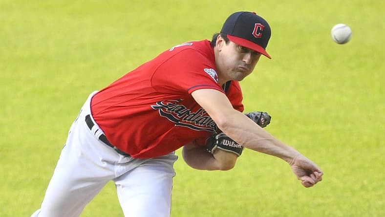 Jul 11, 2022; Cleveland, Ohio, USA; Cleveland Guardians starting pitcher Cal Quantrill (47) delivers a pitch in the second inning against the Chicago White Sox at Progressive Field. Mandatory Credit: David Richard-USA TODAY Sports
