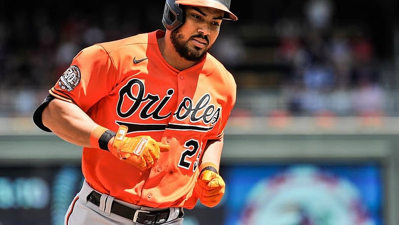 Jul 2, 2022; Minneapolis, Minnesota, USA; Baltimore Orioles right fielder Anthony Santander (25) in action against the Minnesota Twins at Target Field. Mandatory Credit: Jeffrey Becker-USA TODAY Sports