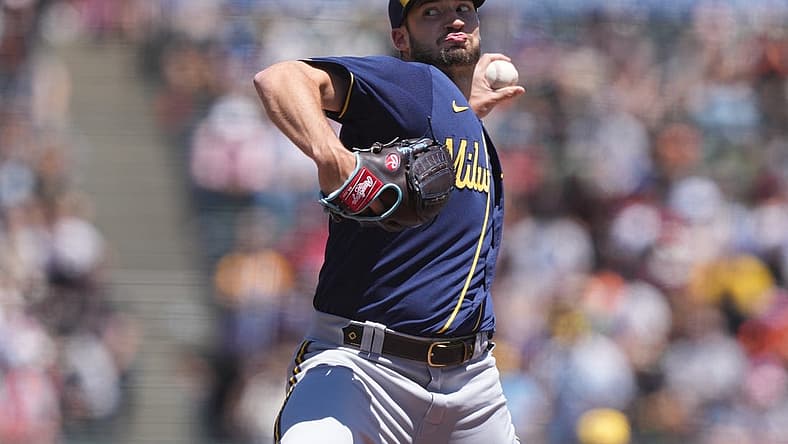 Jul 17, 2022; San Francisco, California, USA; Milwaukee Brewers starting pitcher Aaron Ashby (26) throws a pitch against the San Francisco Giants during the first inning at Oracle Park. Mandatory Credit: Darren Yamashita-USA TODAY Sports