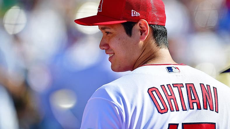Jul 18, 2022; Los Angeles, CA, USA; Los Angeles Angels pitcher/designated hitter Shohei Ohtani (17) looks on before the 2022 Home Run Derby at Dodgers Stadium. Mandatory Credit: Gary Vasquez-USA TODAY Sports
