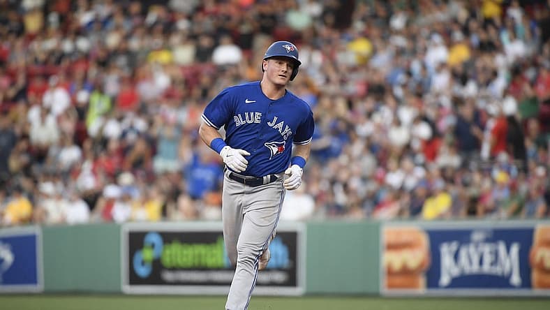Jul 22, 2022; Boston, Massachusetts, USA; Toronto Blue Jays third baseman Matt Chapman (26) rounds the bases after hitting a two-run home run during the second inning against the Boston Red Sox at Fenway Park. Mandatory Credit: Bob DeChiara-USA TODAY Sports