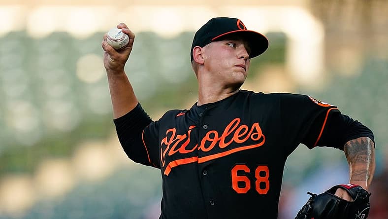Jul 22, 2022; Baltimore, Maryland, USA; Baltimore Orioles starting pitcher Tyler Wells (68) throws a first inning pitch against the New York Yankees at Oriole Park at Camden Yards. Mandatory Credit: Tommy Gilligan-USA TODAY Sports