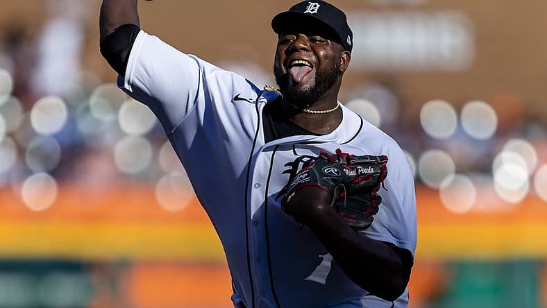 Jul 23, 2022; Detroit, Michigan, USA; Detroit Tigers starting pitcher Michael Pineda (38) pitches during the second inning against the Minnesota Twins at Comerica Park. Mandatory Credit: Raj Mehta-USA TODAY Sports