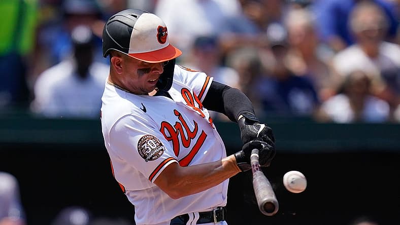Jul 24, 2022; Baltimore, Maryland, USA; Baltimore Orioles second baseman Ramon Urias (29) singles during the second inning against the New York Yankees at Oriole Park at Camden Yards. Mandatory Credit: Tommy Gilligan-USA TODAY Sports
