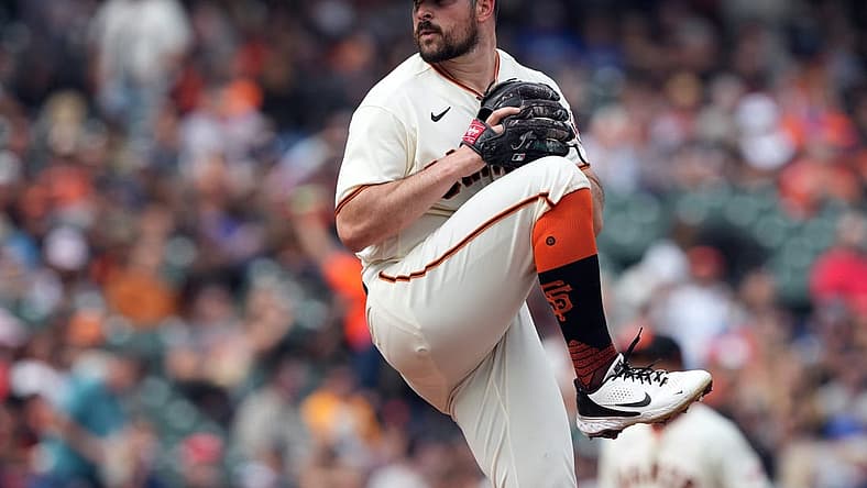 Jul 31, 2022; San Francisco, California, USA; San Francisco Giants starting pitcher Carlos Rodon (16) throws a pitch against the Chicago Cubs during the first inning at Oracle Park. Mandatory Credit: Darren Yamashita-USA TODAY Sports