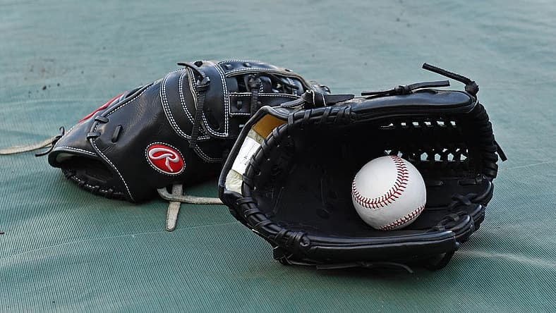 Sep 14, 2018; Kansas City, MO, USA; A general view of a baseball and glove, prior to a game between the Kansas City Royals and Minnesota Twins at Kauffman Stadium. Mandatory Credit: Peter G. Aiken/USA TODAY Sports