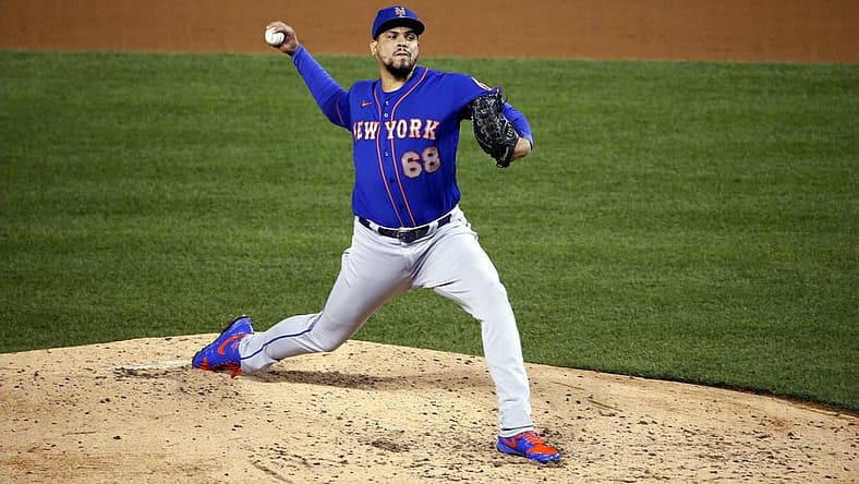 Sep 26, 2020; Washington, District of Columbia, USA; New York Mets relief pitcher Dellin Betances (68) throws the ball during the fifth inning against the Washington Nationals at Nationals Park. Mandatory Credit: Amber Searls-USA TODAY Sports