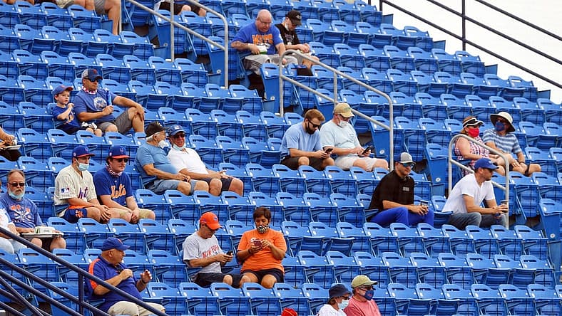 The stands at Clover Park are sparsely filled as fans begin to take their seats on Tuesday, March 2, 2021, prior to the start of the first home spring training game for the New York Mets in Port St. Lucie. Stadium capacity has been reduced by 80% and social distancing protocols are being enforced due to COVID-19 restrictions.

Tcn Mets Opening Day 03