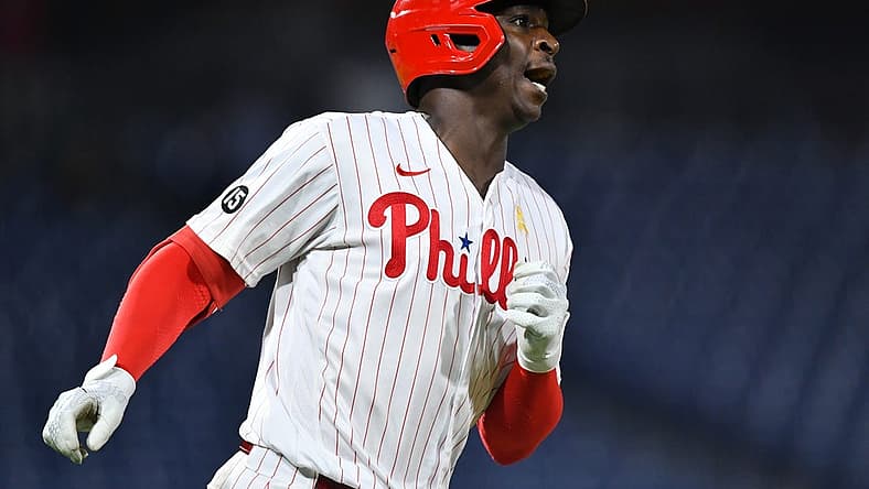 Sep 10, 2021; Philadelphia, Pennsylvania, USA; Philadelphia Phillies shortstop Didi Gregorius (18) reacts after hitting a solo home run in the ninth inning against the Colorado Rockies at Citizens Bank Park. Mandatory Credit: Kyle Ross-USA TODAY Sports