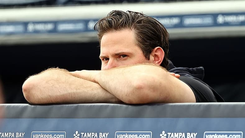 Mar 16, 2022; Tampa, FL, USA; New York Yankees relief pitcher Zack Britton (53) looks on works out during spring training practice at George M Steinbrenner Field. Mandatory Credit: Kim Klement-USA TODAY Sports