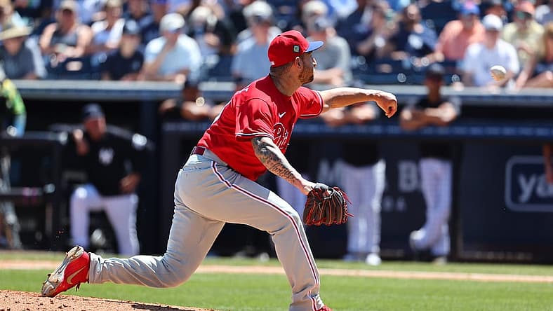 Mar 21, 2022; Tampa, Florida, USA; Philadelphia Phillies pitcher Ryan Sherriff (60) throws a pitch during the third inning against the New York Yankees during spring training at George M. Steinbrenner Field. Mandatory Credit: Kim Klement-USA TODAY Sports