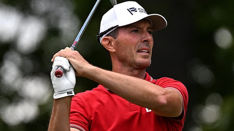 Jun 10, 2022; Etobicoke, Ontario, CAN; Mike Weir hits his tee shot at the third hole during the second round of the RBC Canadian Open golf tournament. Mandatory Credit: Dan Hamilton-USA TODAY Sports