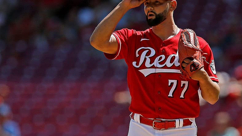 Cincinnati Reds relief pitcher Art Warren (77) collects himself between pitches in the eighth inning of the MLB National League game between the Cincinnati Reds and the Los Angeles Dodgers at Great American Ball Park in downtown Cincinnati on Thursday, June 23, 2022. The Reds were swept in a second consecutive series with a 10-5 loss to the Dodgers.
Los Angeles Dodgers At Cincinnati Reds
