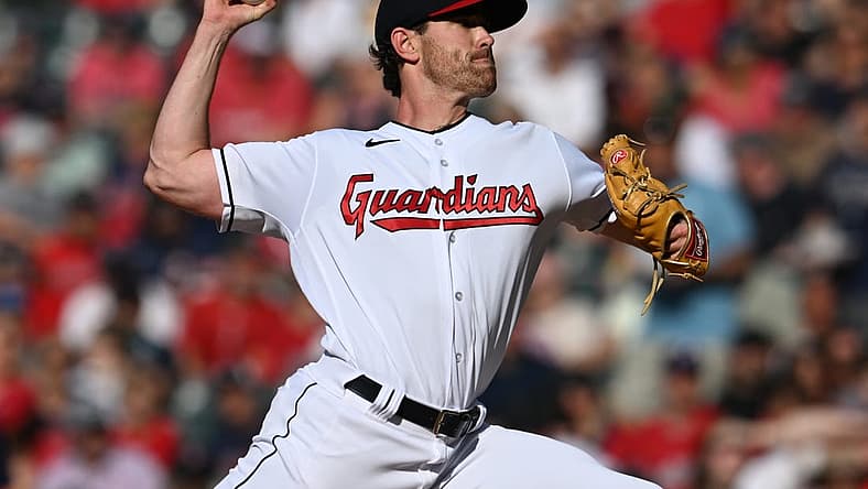 Jun 25, 2022; Cleveland, Ohio, USA; Cleveland Guardians starting pitcher Shane Bieber (57) throws a pitch during the first inning against the Boston Red Sox at Progressive Field. Mandatory Credit: Ken Blaze-USA TODAY Sports