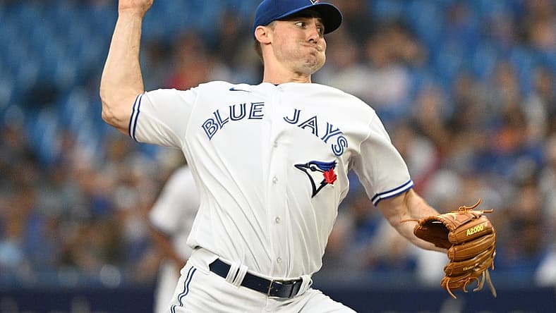 Jul 13, 2022; Toronto, Ontario, CAN; Toronto Blue Jays starting pitcher Ross Stripling (48) throws a pitch against the Philadelphia Phillies in the first inning at Rogers Centre. Mandatory Credit: Dan Hamilton-USA TODAY Sports