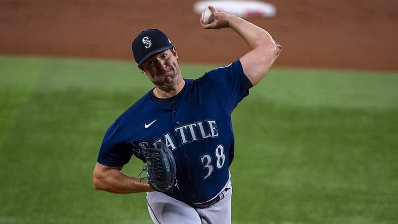 Jul 15, 2022; Arlington, Texas, USA; Seattle Mariners starting pitcher Robbie Ray (38) pitches against the Texas Rangers during the first inning at Globe Life Field. Mandatory Credit: Jerome Miron-USA TODAY Sports