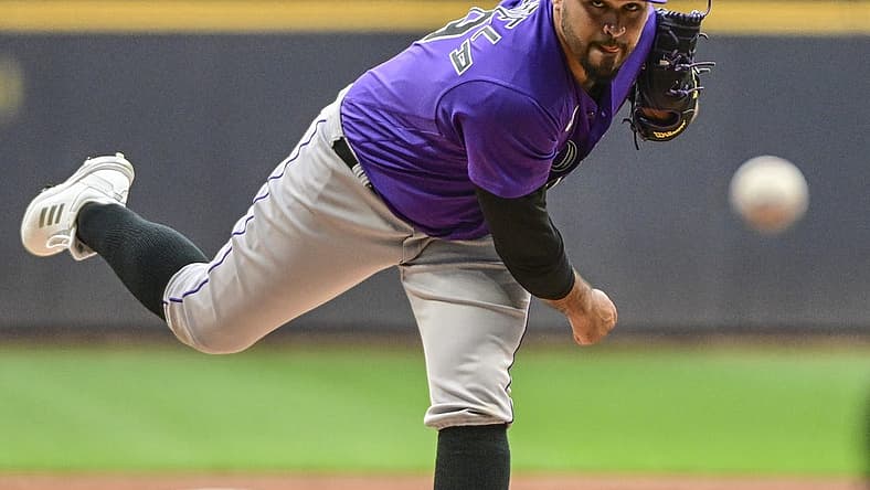Jul 22, 2022; Milwaukee, Wisconsin, USA; Colorado Rockies pitcher Antonio Senzatela (48) throws a pitch in the first inning against the Milwaukee Brewers at American Family Field. Mandatory Credit: Benny Sieu-USA TODAY Sports