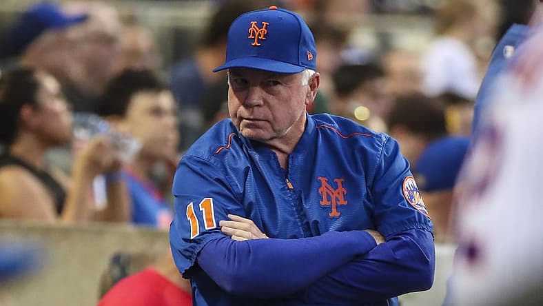 Jul 23, 2022; New York City, New York, USA; New York Mets manager Buck Showalter (11) looks on in the dugout during the game against the San Diego Padres at Citi Field. Mandatory Credit: Wendell Cruz-USA TODAY Sports