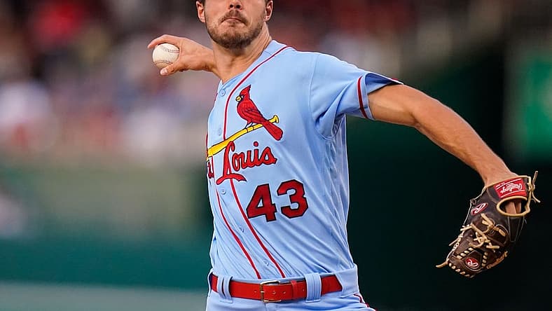 Jul 30, 2022; Washington, District of Columbia, USA; St. Louis Cardinals starting pitcher Dakota Hudson (43) throws a second inning pitch against the Washington Nationals at Nationals Park. Mandatory Credit: Tommy Gilligan-USA TODAY Sports