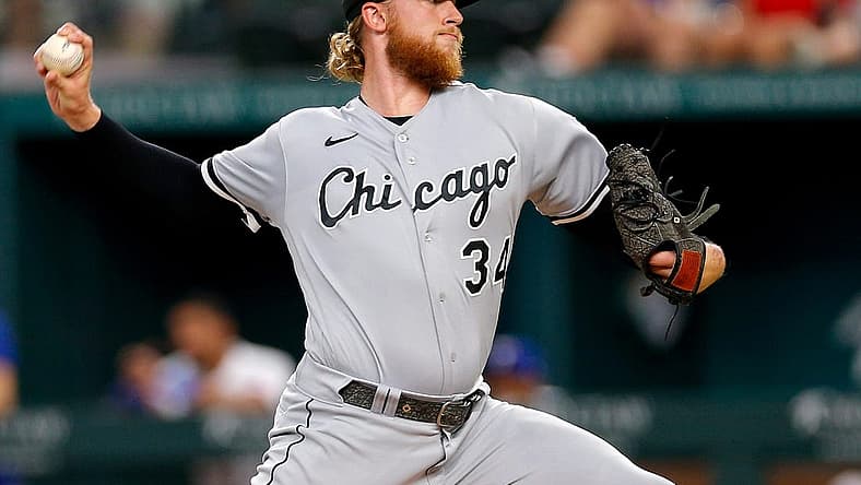 Aug 6, 2022; Arlington, Texas, USA; Chicago White Sox starting pitcher Michael Kopech (34) throws a pitch during the first inning against the Texas Rangers at Globe Life Field. Mandatory Credit: Andrew Dieb-USA TODAY Sports