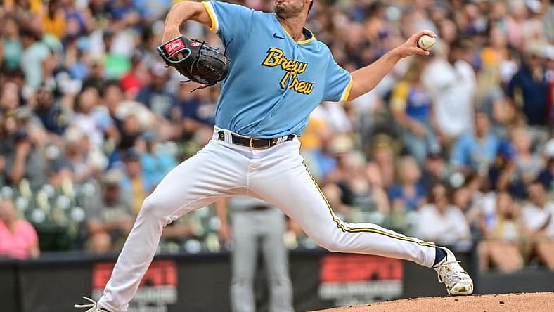 Aug 6, 2022; Milwaukee, Wisconsin, USA; Milwaukee Brewers pitcher Aaron Ashby (26) throws against the Cincinnati Reds in the first inning at American Family Field. Mandatory Credit: Benny Sieu-USA TODAY Sports