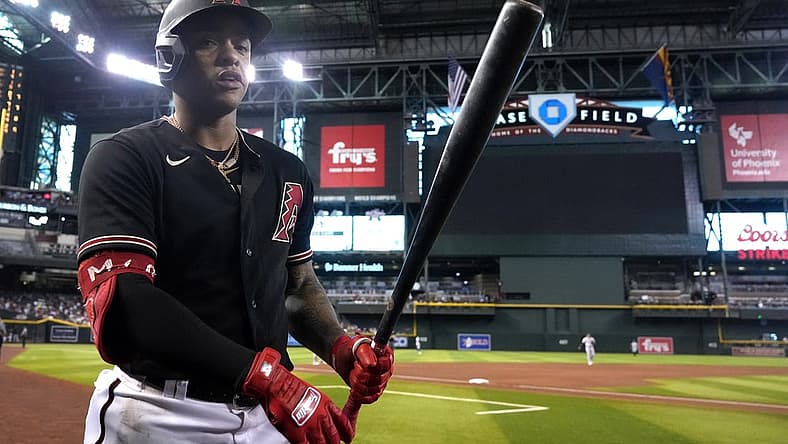 Aug 6, 2022; Phoenix, Arizona, USA; Arizona Diamondbacks second baseman Ketel Marte (4) looks on against the Colorado Rockies during the sixth inning at Chase Field. Mandatory Credit: Joe Camporeale-USA TODAY Sports
