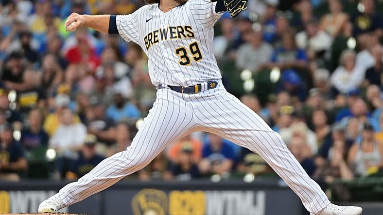 Aug 7, 2022; Milwaukee, Wisconsin, USA; Milwaukee Brewers pitcher Corbin Burnes (39) throws a pitch in the first inning against the Cincinnati Reds at American Family Field. Mandatory Credit: Benny Sieu-USA TODAY Sports