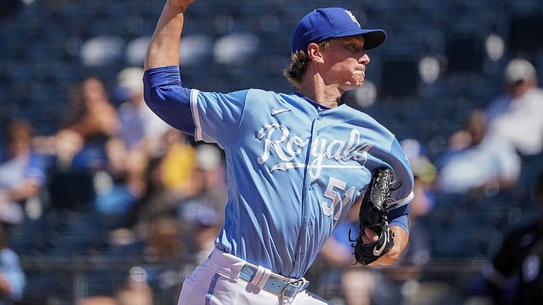 Aug 9, 2022; Kansas City, Missouri, USA; Kansas City Royals starting pitcher Brady Singer (51) delivers a pitch against the Chicago White Sox during the second inning at Kauffman Stadium. Mandatory Credit: Denny Medley-USA TODAY Sports