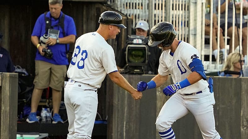 Peyton Wilson of the Quad Cities River Bandits celebrates a home run during a minor league game against Cedar Rapids at the Field of Dreams in Dyersville, Tuesday, Aug. 9, 2022.
Dsc00651 Jpg