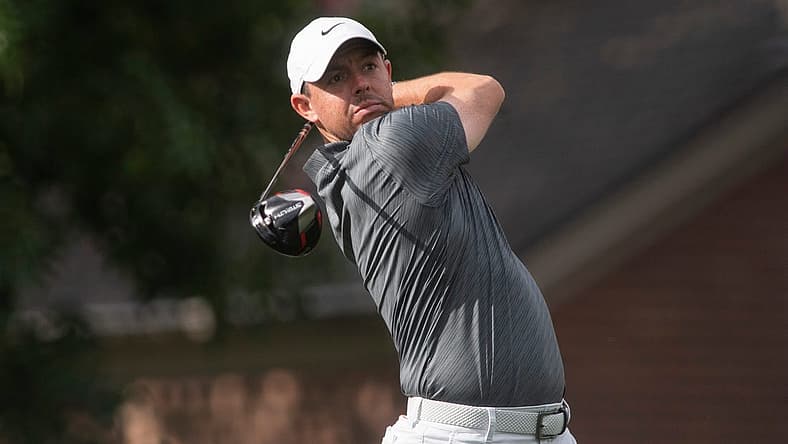 Rory McIlroy hits a drive on the 18th hole during the FedEx St. Jude Championship Pro-Am at TPC Southwind on Wednesday, August 10, 2022, in Memphis, TN.