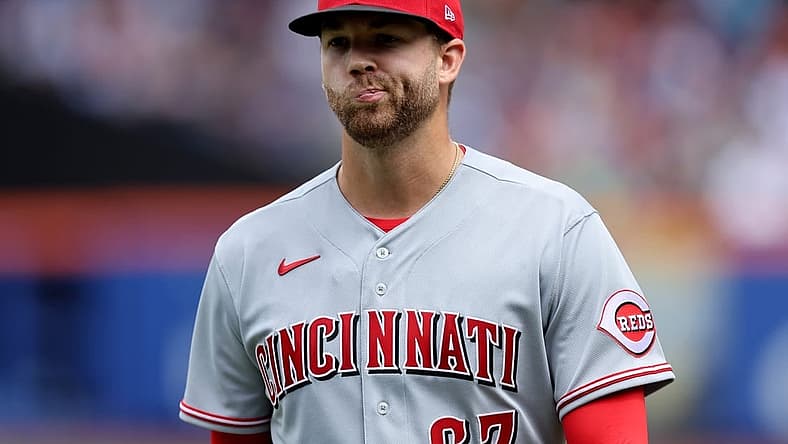 Aug 10, 2022; New York City, New York, USA; Cincinnati Reds starting pitcher T.J. Zeuch (67) reacts during the first inning against the New York Mets at Citi Field. Mandatory Credit: Brad Penner-USA TODAY Sports