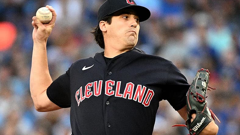 Aug 12, 2022; Toronto, Ontario, CAN; Cleveland Guardians starting pitcher Cal Quantrill (47) delivers a pitch against the Toronto Blue Jays in the first inning at Rogers Centre. Mandatory Credit: Dan Hamilton-USA TODAY Sports