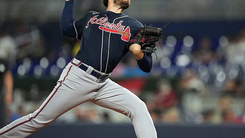 Aug 13, 2022; Miami, Florida, USA; Atlanta Braves pitcher Ian Anderson (36) pitches against the Miami Marlins in the first inning at loanDepot Park. Mandatory Credit: Jim Rassol-USA TODAY Sports